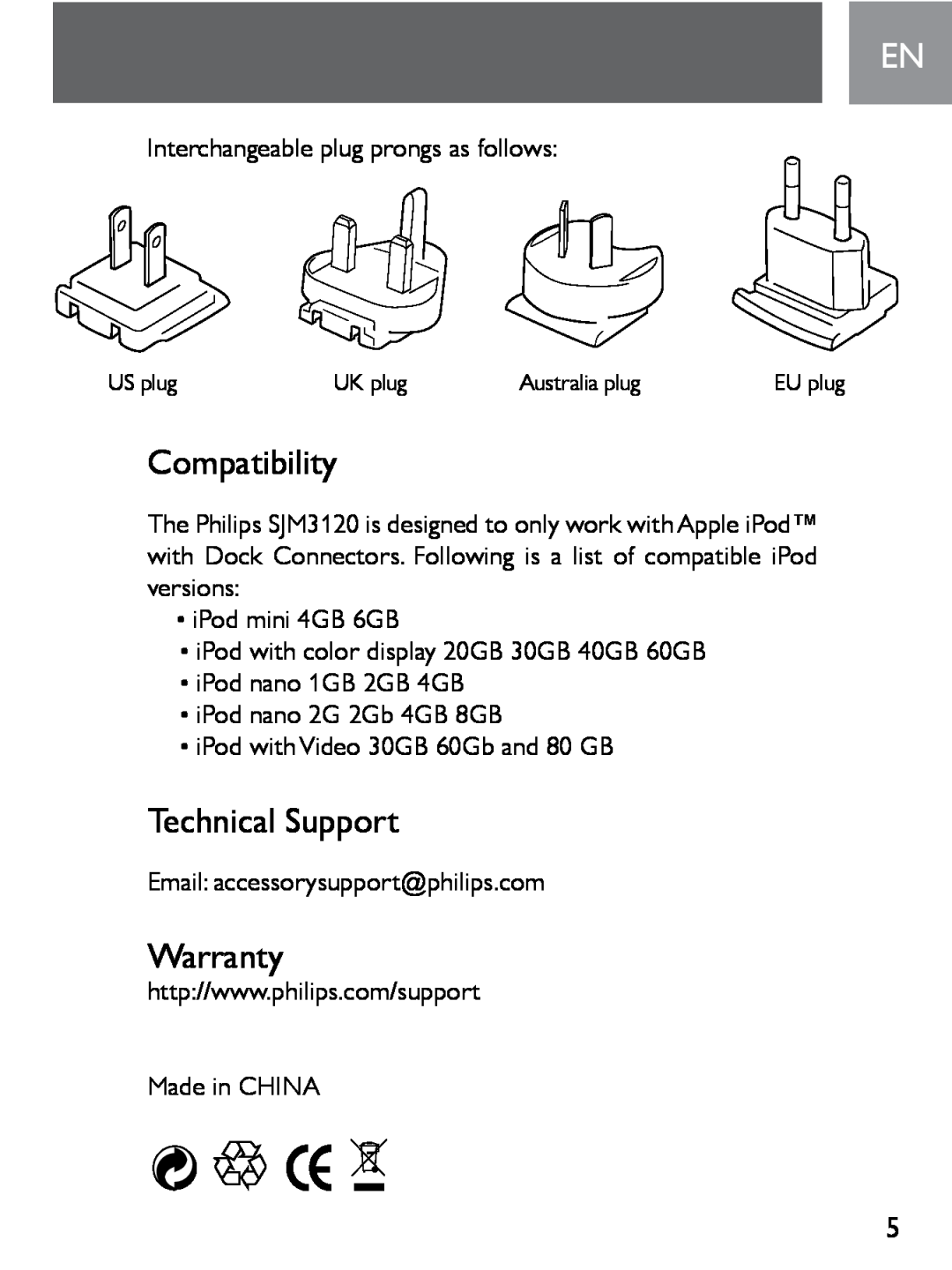 Philips SJM3120 user manual Compatibility, Technical Support, Warranty 