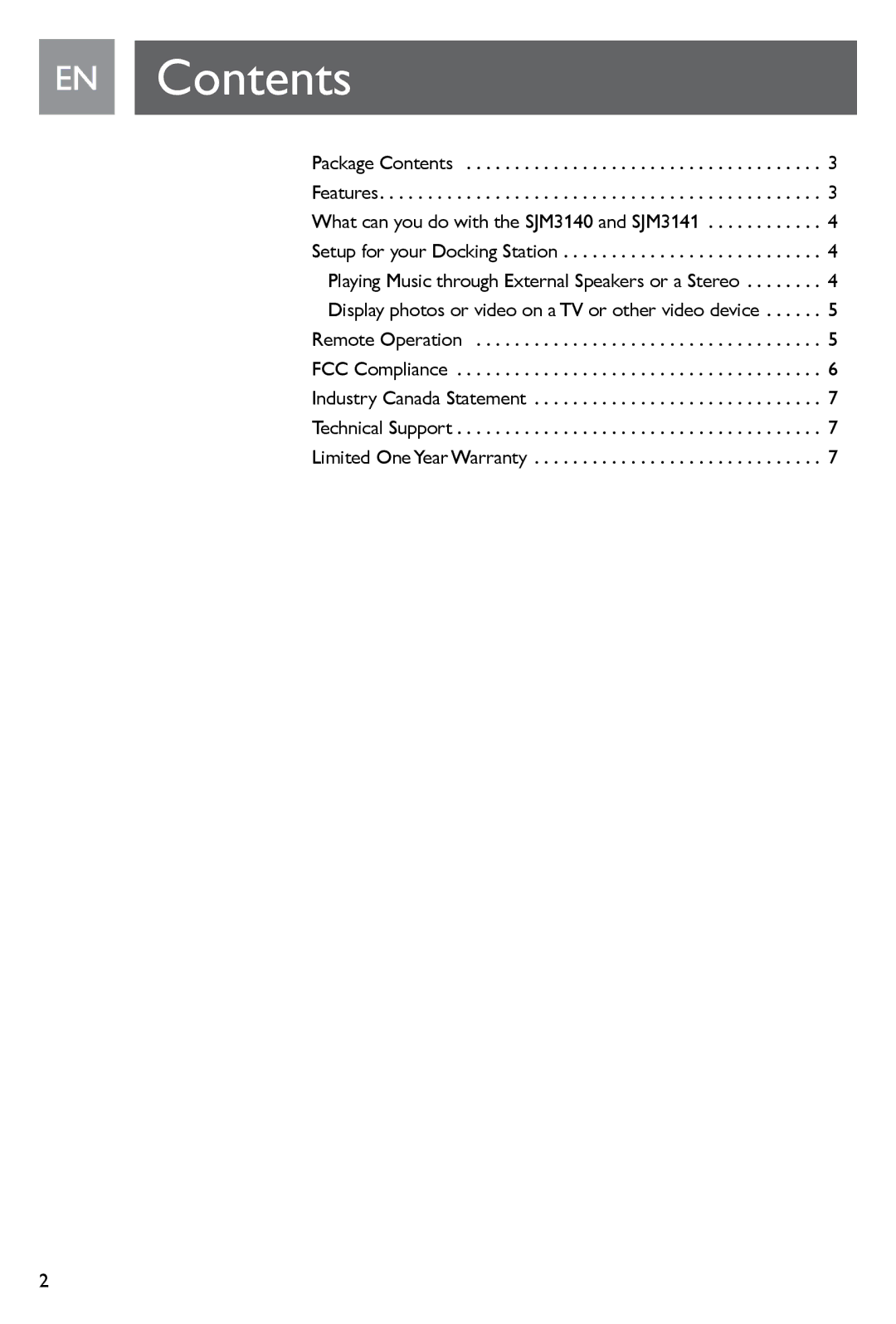 Philips SJM3140, SJM3141 user manual EN Contents 