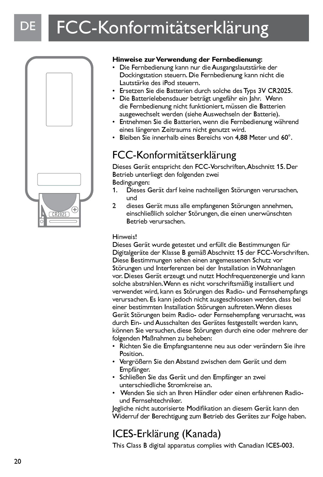 Philips SJM3140, SJM3141 user manual DE FCC-Konformitätserklärung, ICES-Erklärung Kanada, Hinweis 