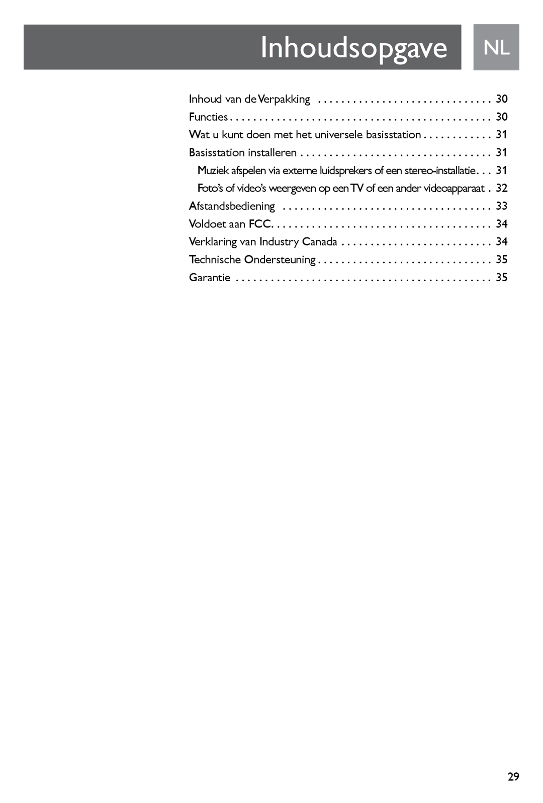 Philips SJM3141, SJM3140 user manual Inhoudsopgave NL 