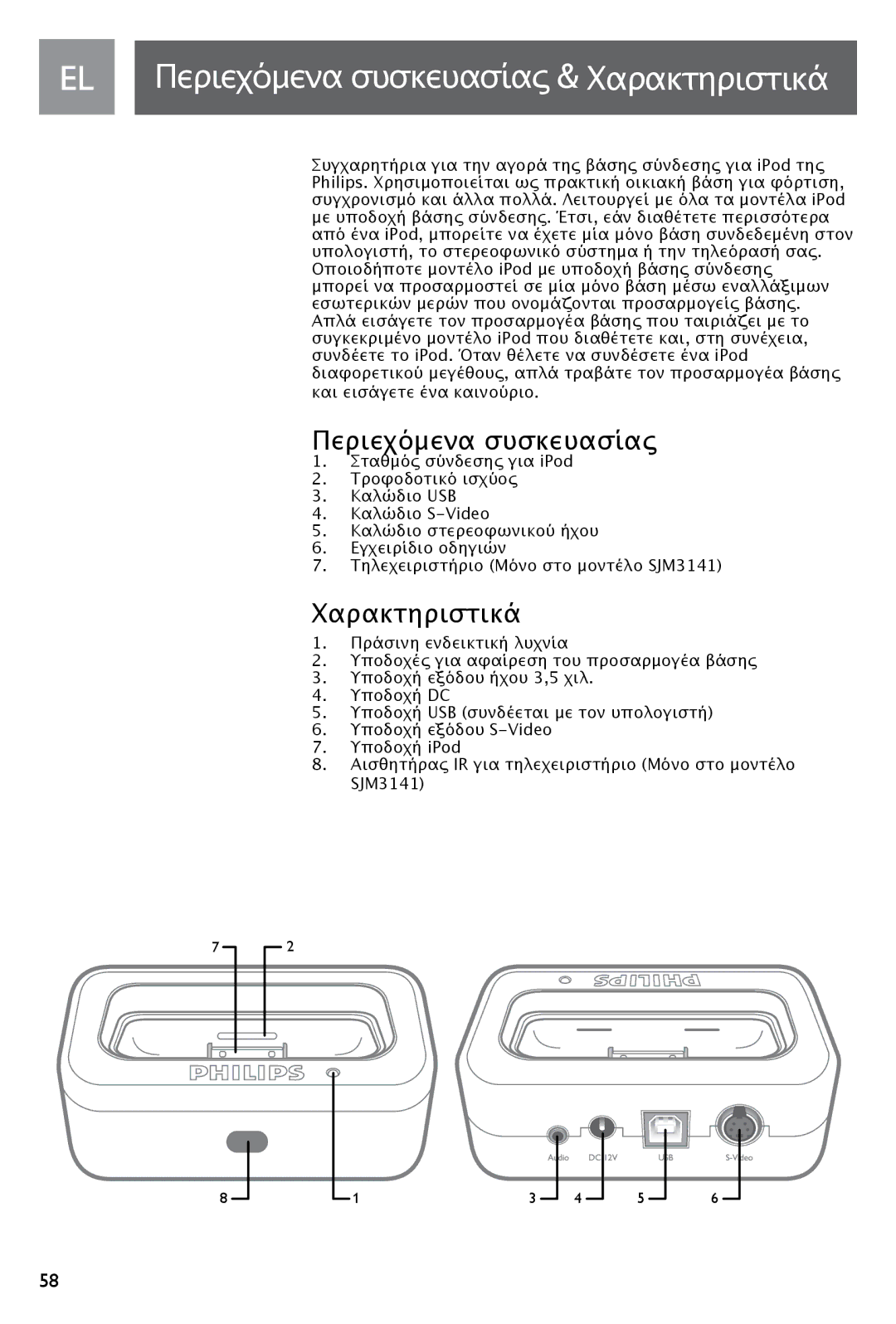 Philips SJM3140, SJM3141 user manual Περιεχόμενα συσκευασίας, Χαρακτηριστικά 