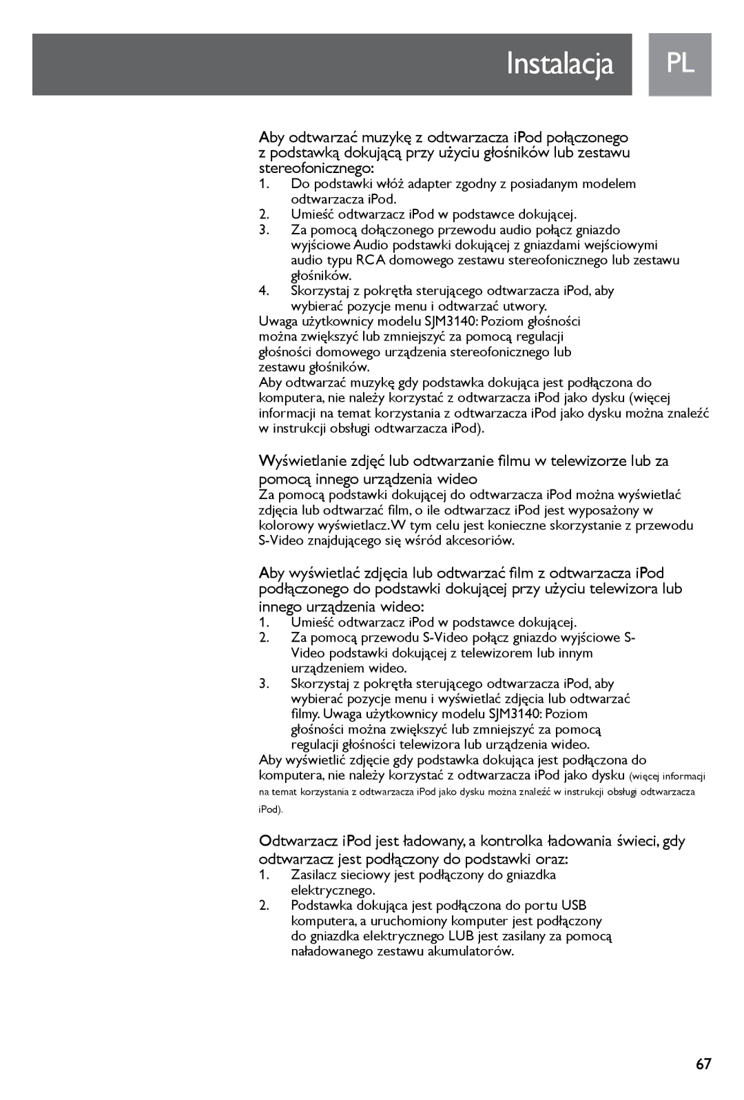 Philips SJM3141, SJM3140 user manual Instalacja PL 