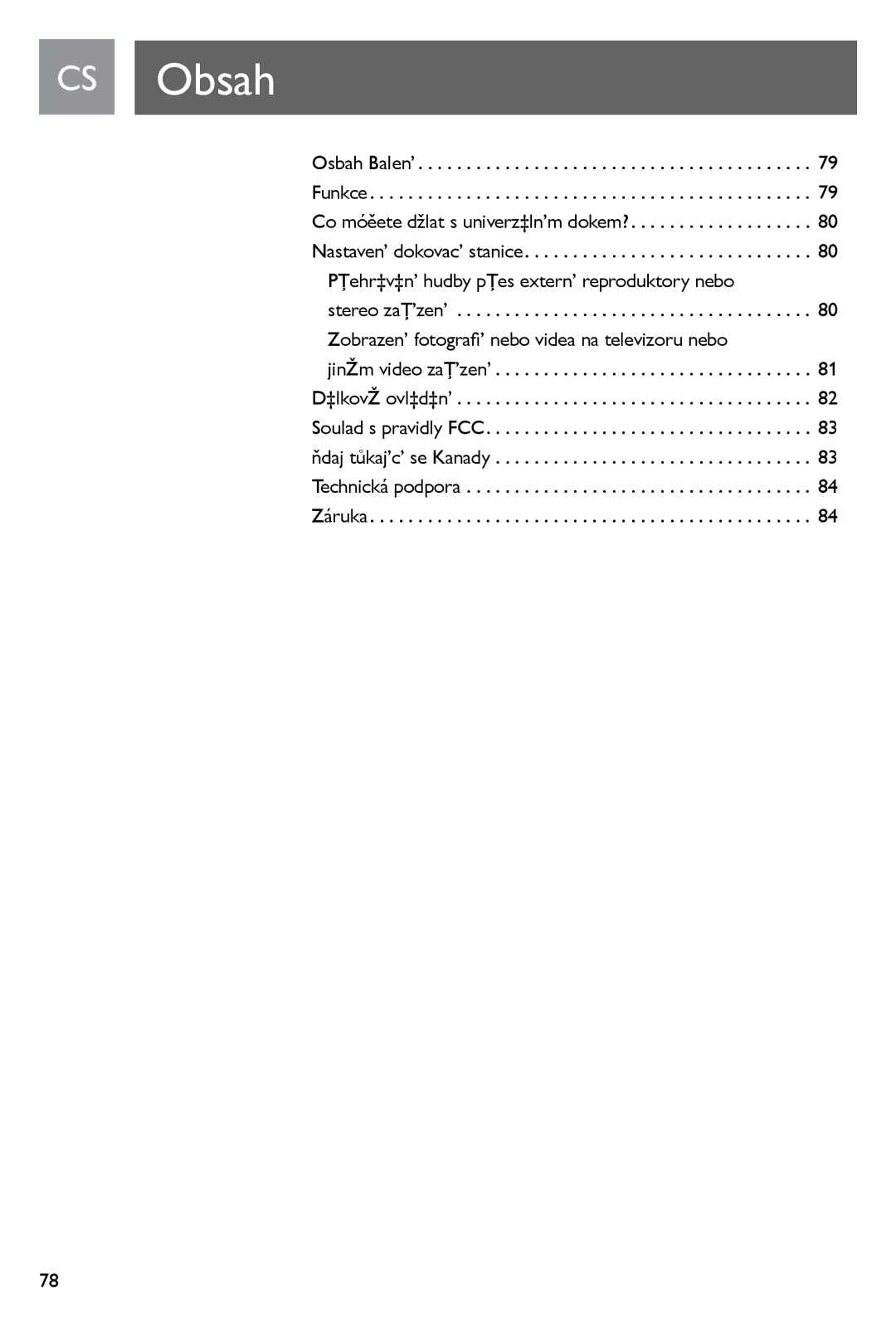 Philips SJM3140, SJM3141 user manual CS Obsah 