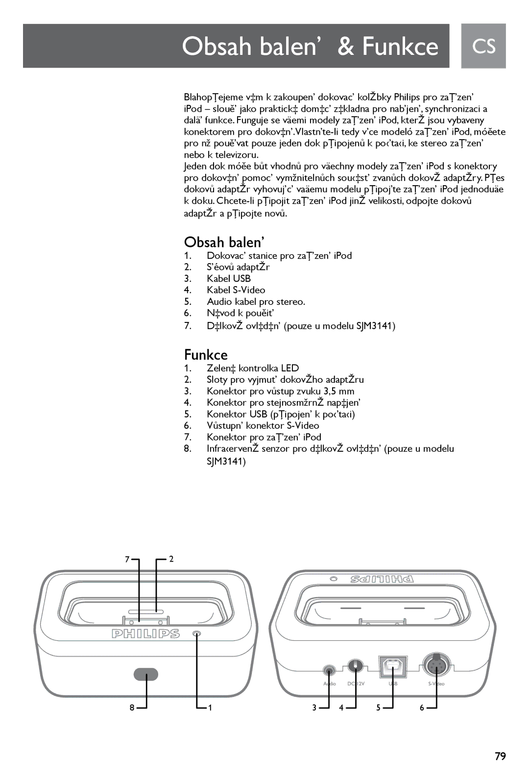 Philips SJM3141, SJM3140 user manual Obsah balen’ & Funkce CS 