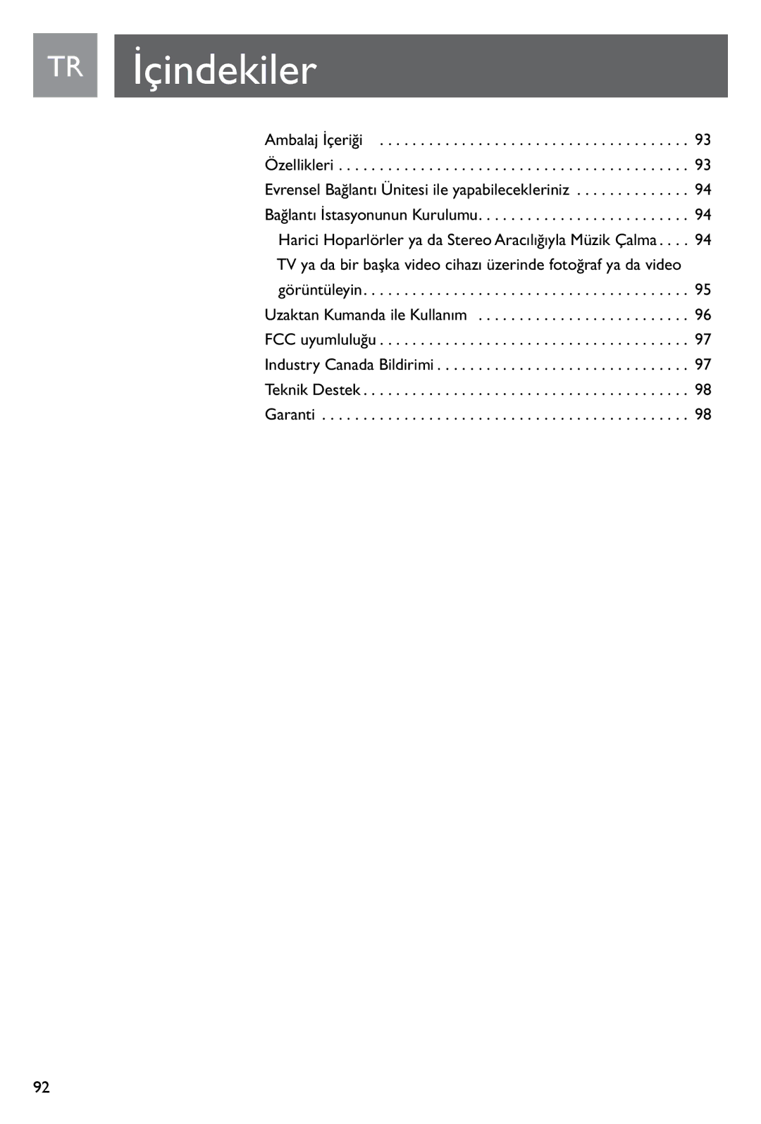 Philips SJM3140, SJM3141 user manual TR İçindekiler, Görüntüleyin 