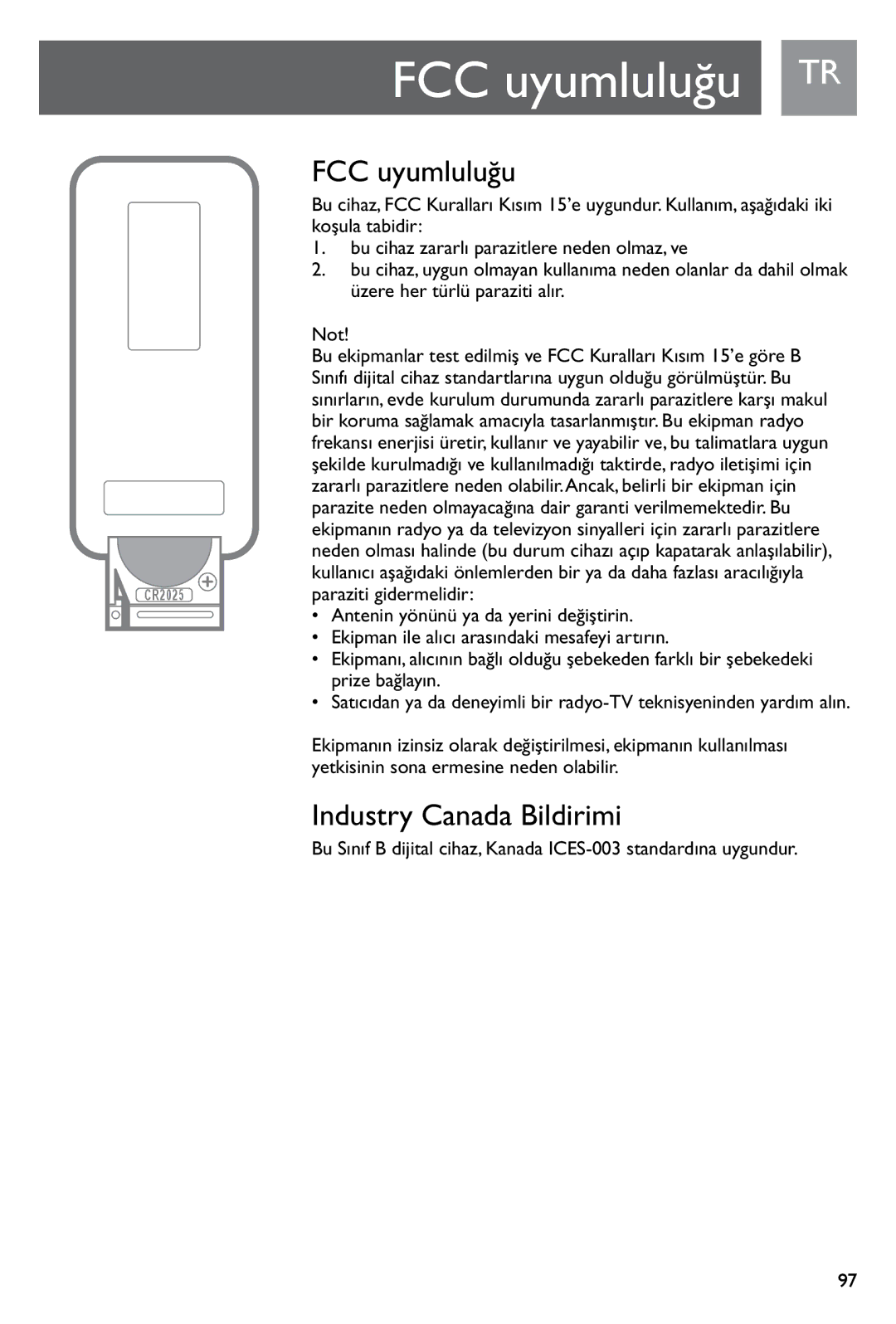 Philips SJM3141, SJM3140 user manual FCC uyumluluğu TR, Industry Canada Bildirimi 