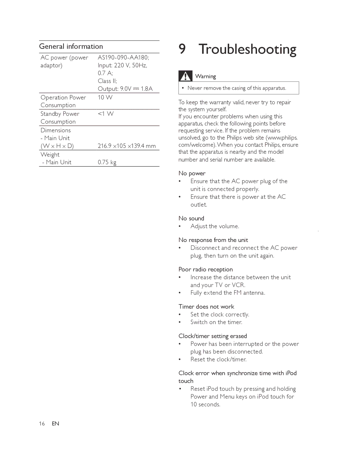 Philips SJ/T113632006, DC220/93 user manual Troubleshooting, General information 