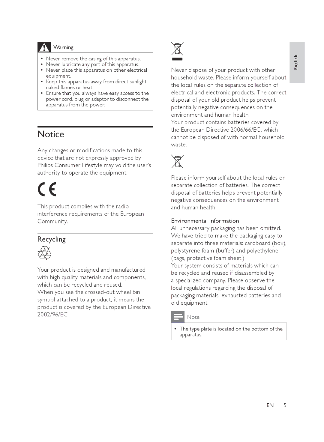 Philips DC220/93, SJ/T113632006 user manual Recycling, Environmental information 