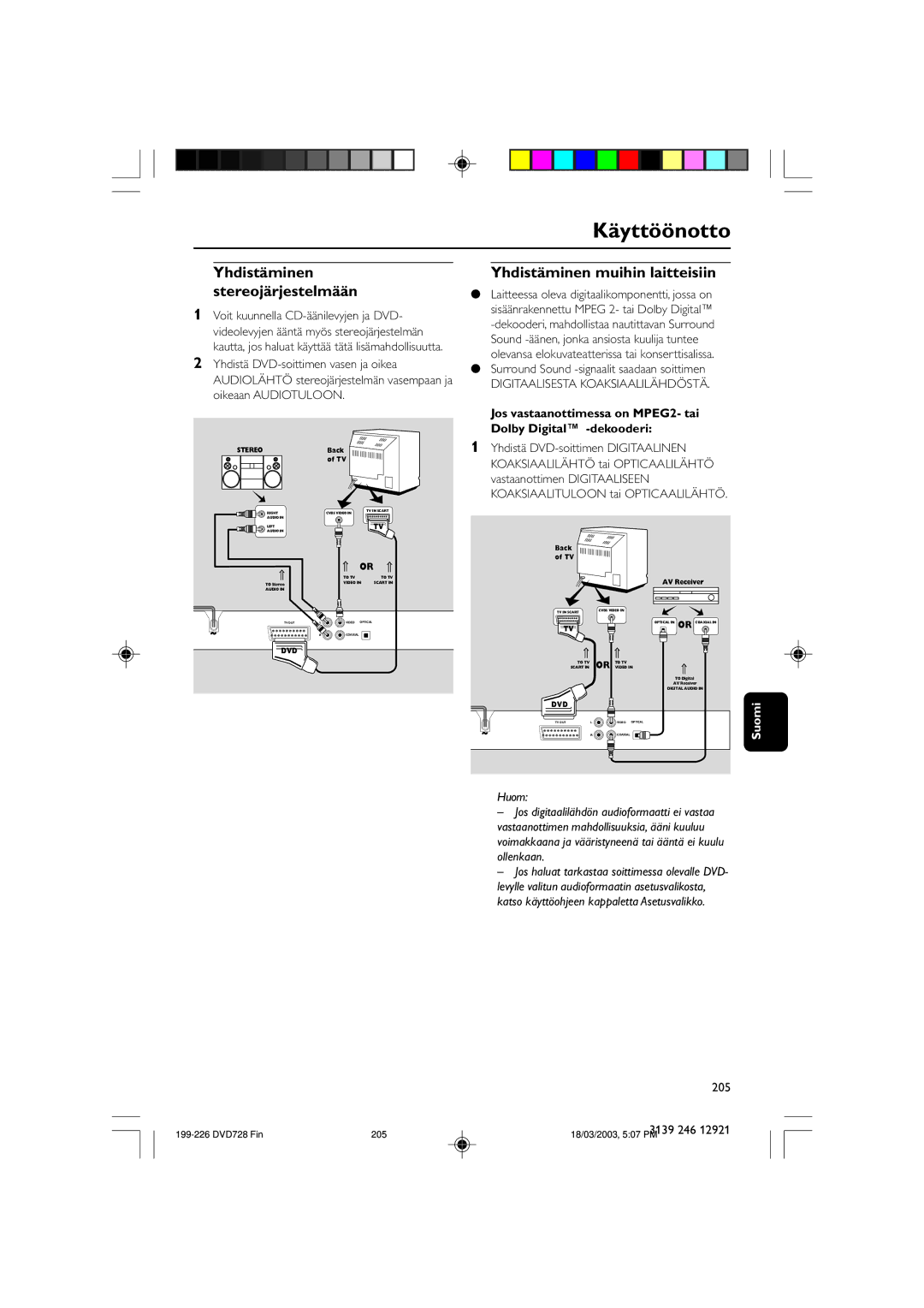 Philips SL-0312/02-13 owner manual Jos vastaanottimessa on MPEG2- tai, Dolby Digital -dekooderi 