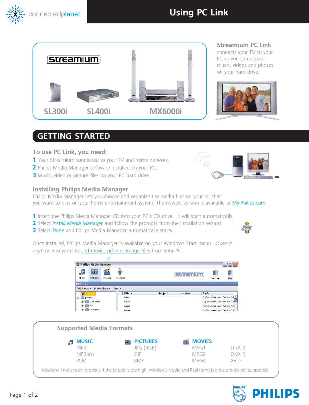 Philips SL400I/37B, SL300i, MX6000I manual Getting Started 