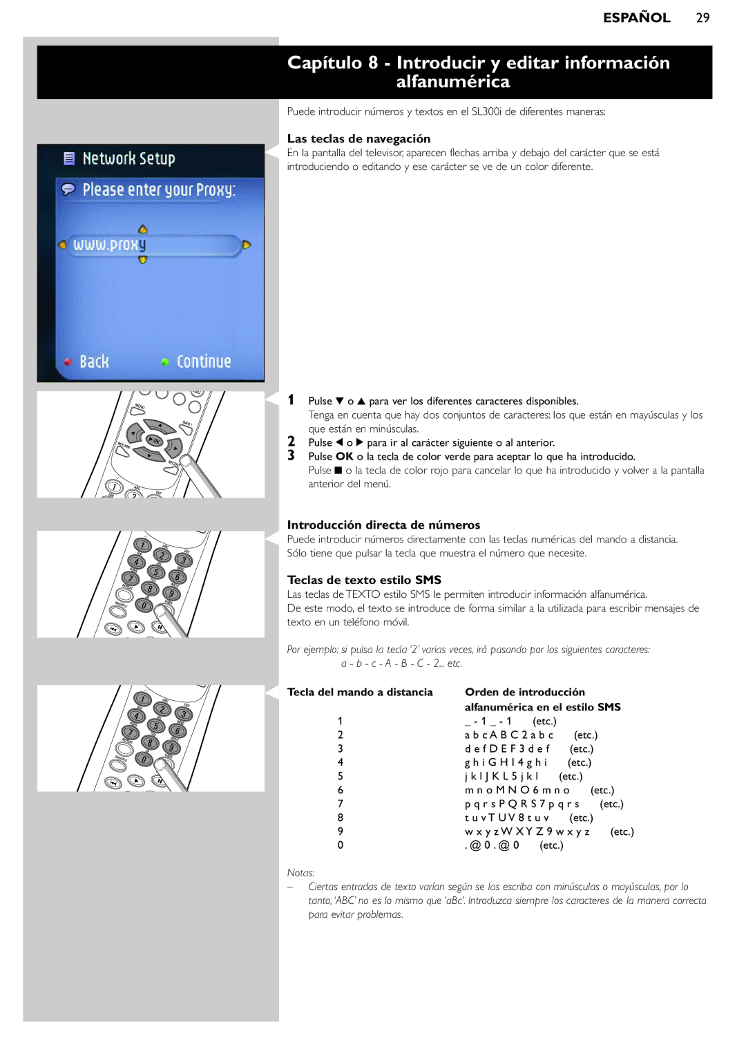 Philips SL300i manual Capítulo 8 Introducir y editar información alfanumérica, Las teclas de navegación 