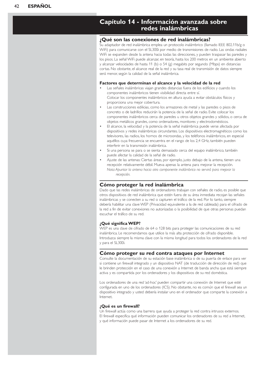 Philips SL300i Capítulo 14 Información avanzada sobre redes inalámbricas, ¿Qué son las conexiones de red inalámbricas? 