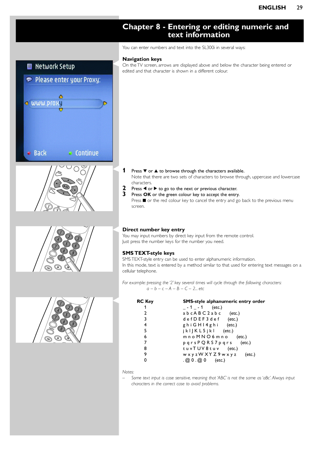 Philips SL300i manual Entering or editing numeric and text information, Navigation keys, Direct number key entry 