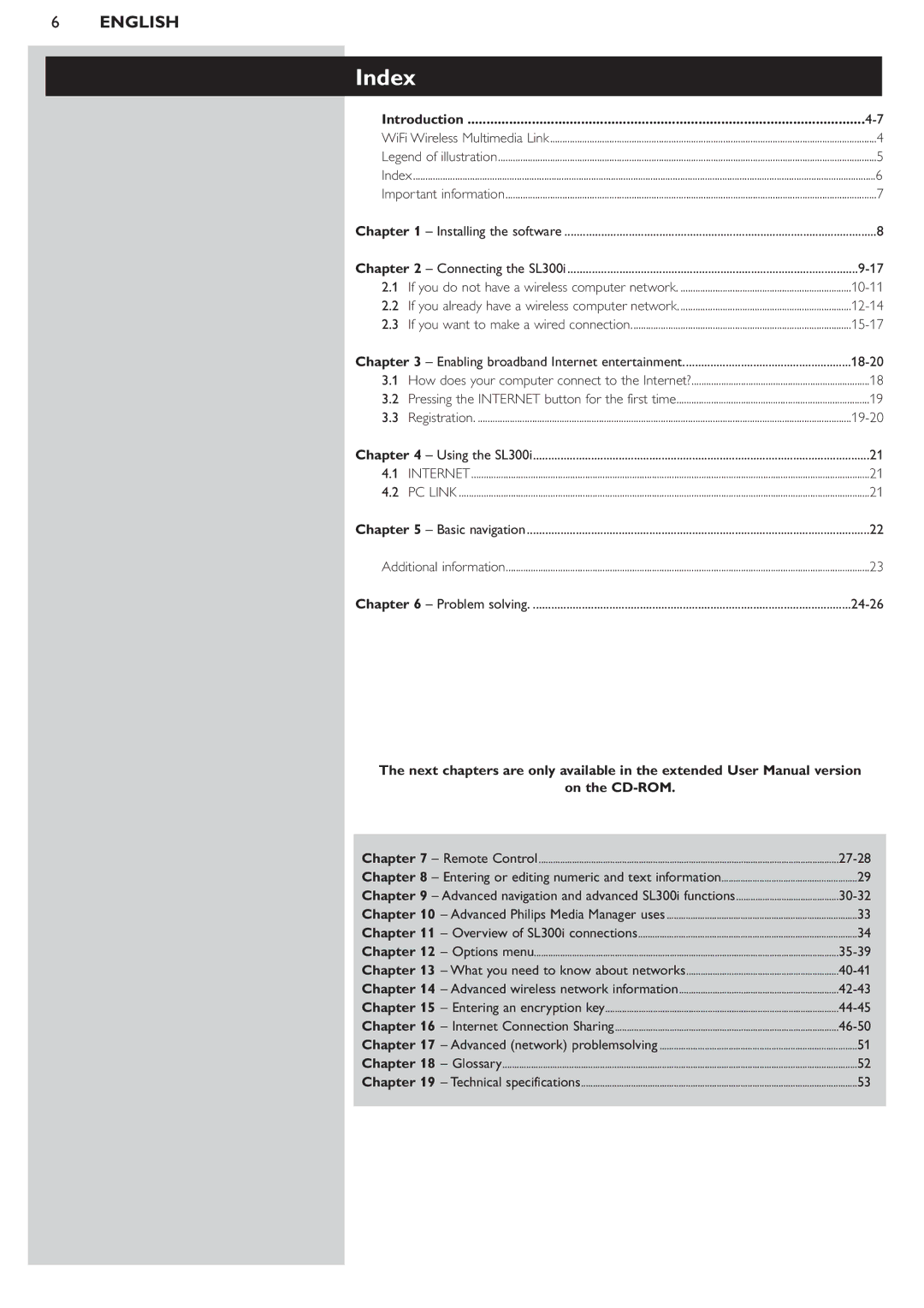 Philips SL300i manual Index, Introduction 