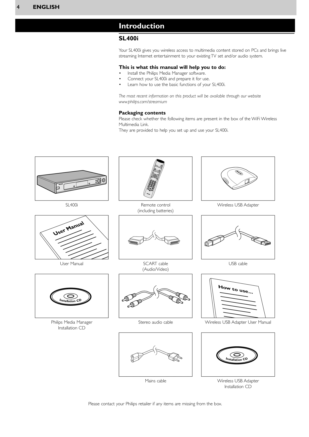 Philips SL400i manual Introduction 