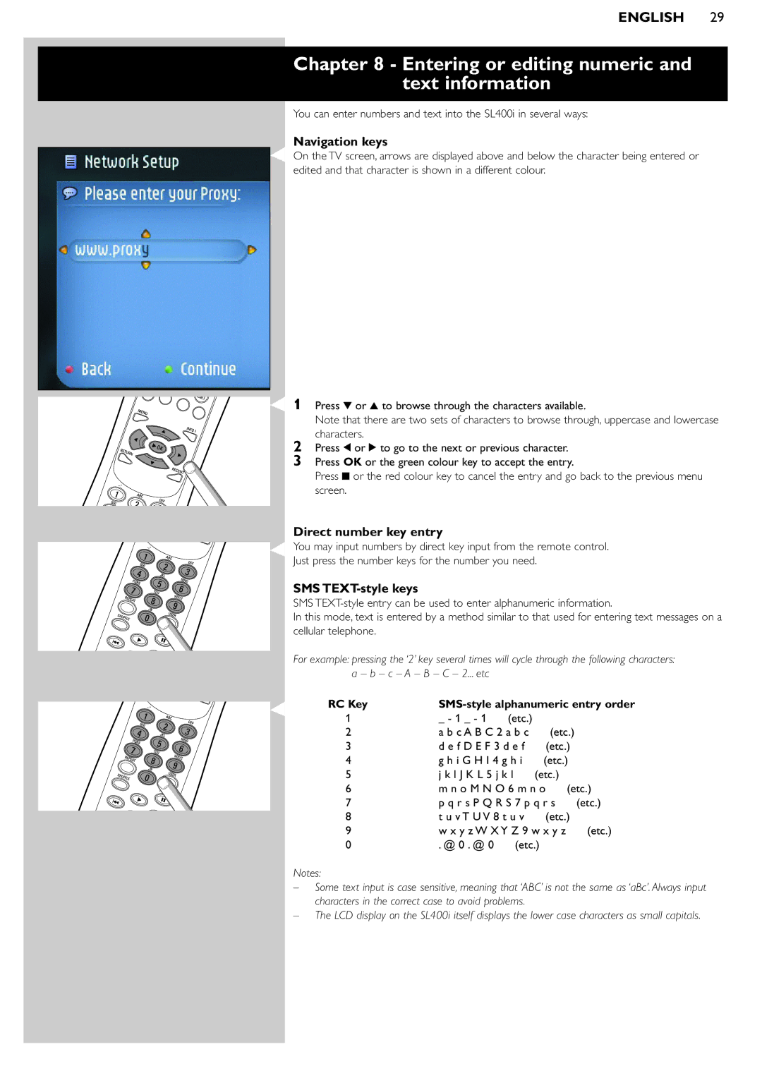 Philips SL400i manual Entering or editing numeric and text information, Navigation keys, Direct number key entry 