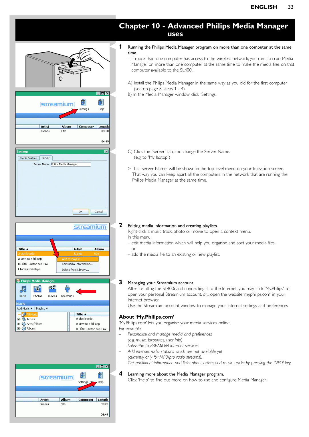 Philips SL400i manual Advanced Philips Media Manager uses, About ‘My.Philips.com’ 