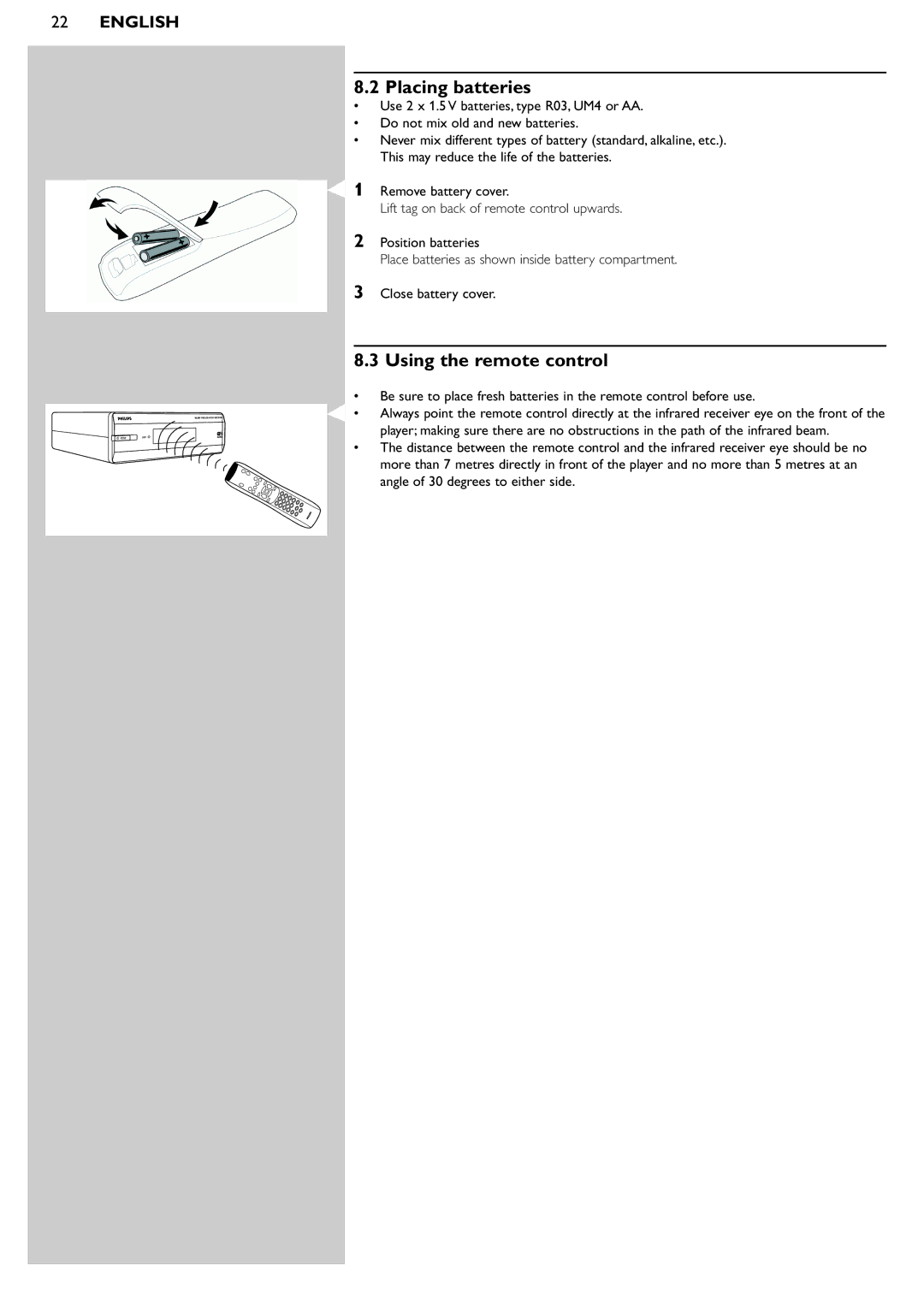 Philips SL50i manual Placing batteries, Using the remote control 