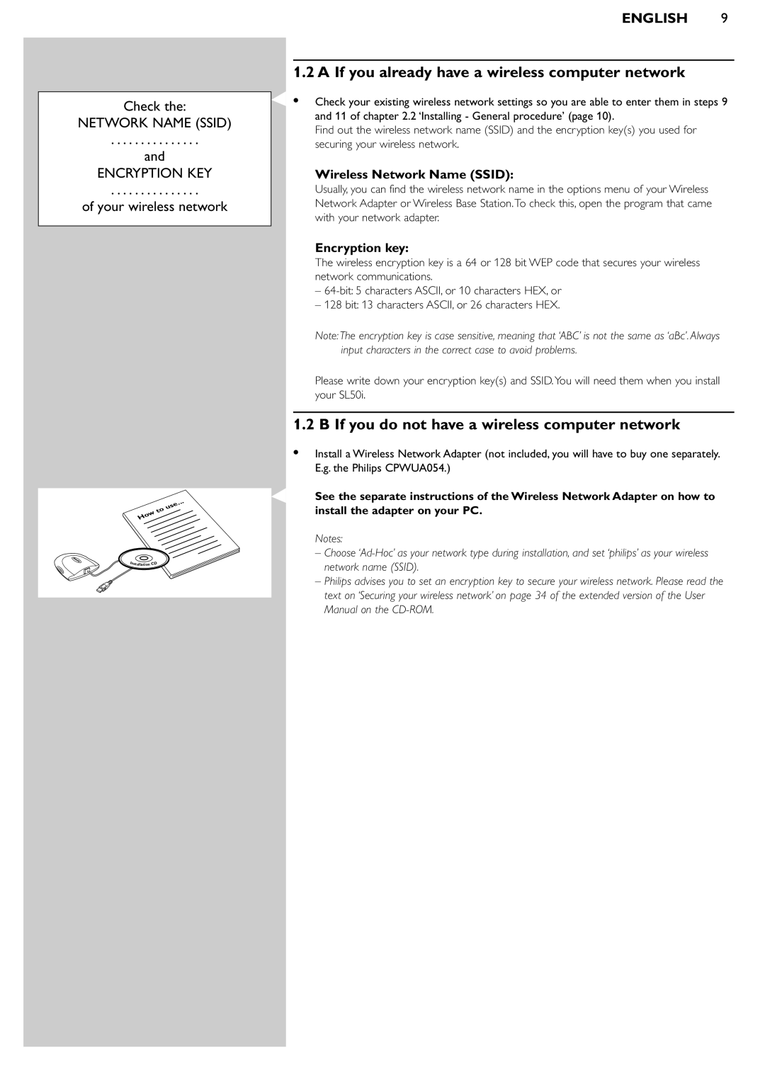 Philips SL50i manual If you already have a wireless computer network, If you do not have a wireless computer network 