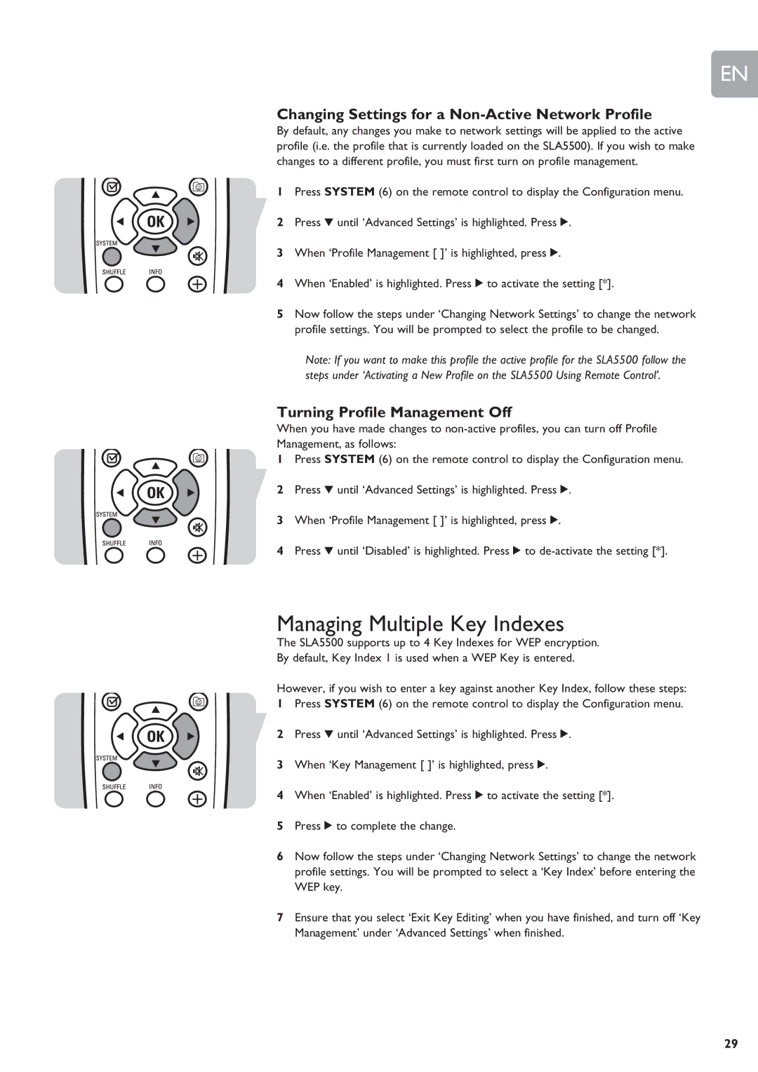 Philips SLA5500 user manual Managing Multiple Key Indexes, Changing Settings for a Non-Active Network Profile 