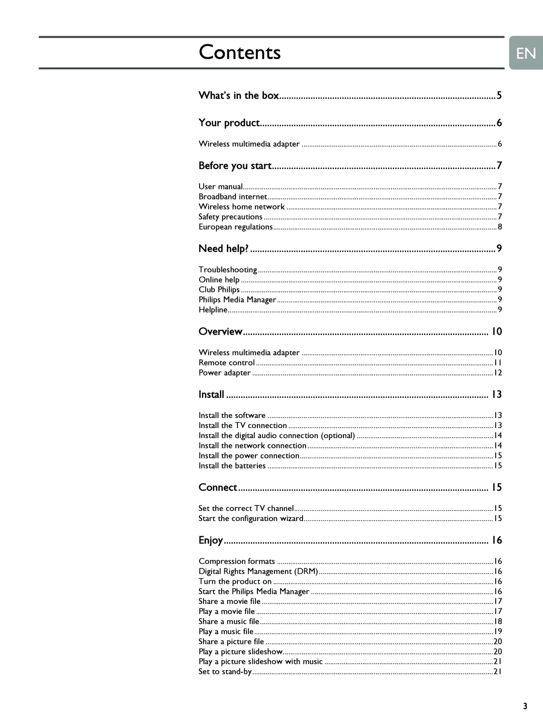 Philips SLM5500 user manual ContentsEN 