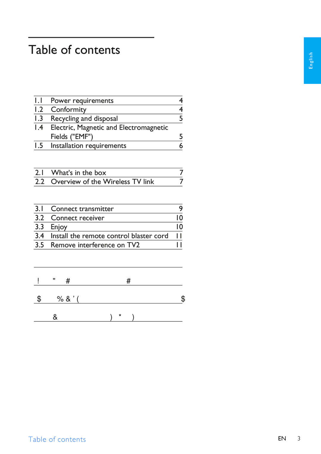 Philips SLV3105 user manual Table of contents 