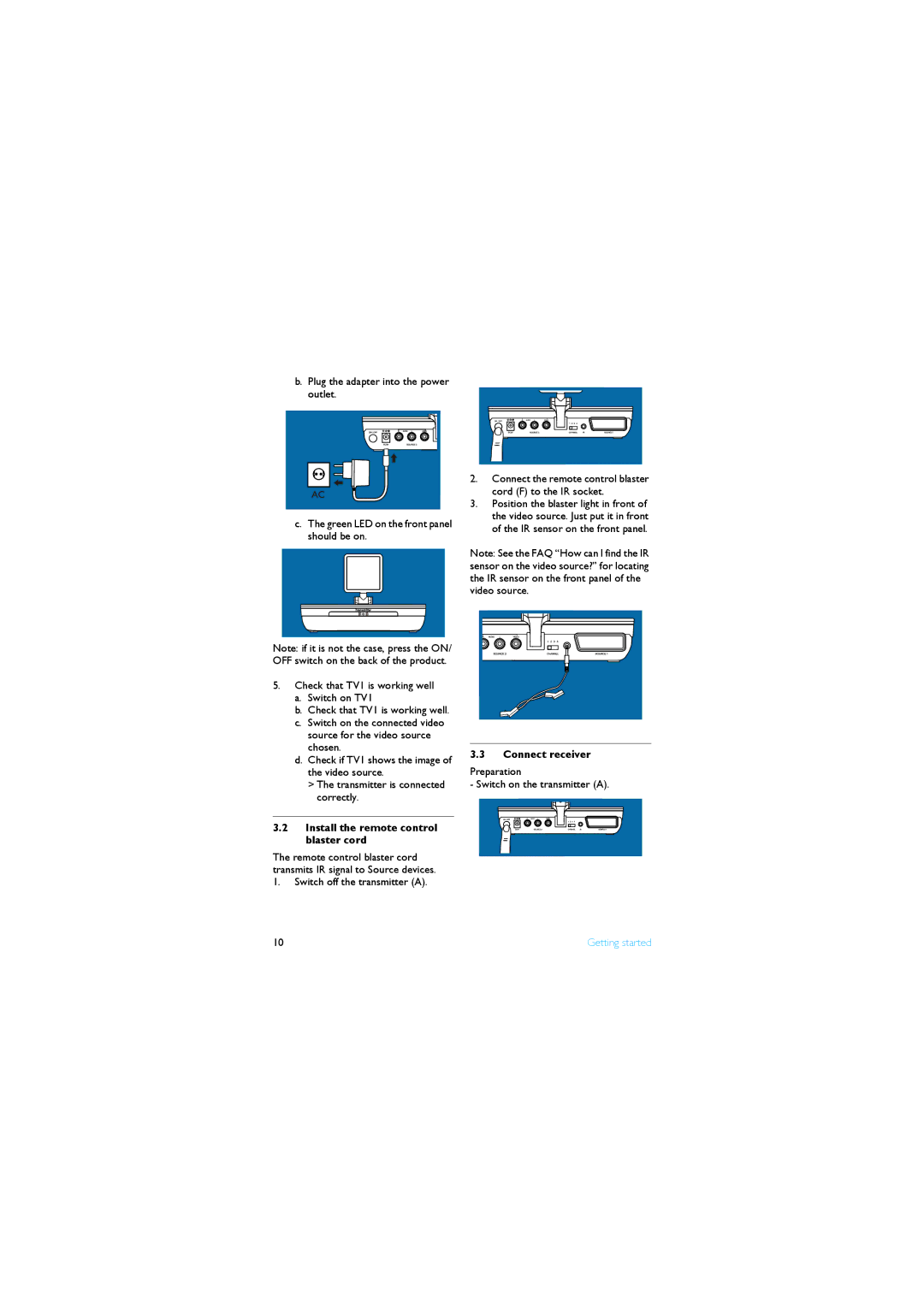 Philips SLV4200/12 manual Install the remote control blaster cord, Connect receiver 