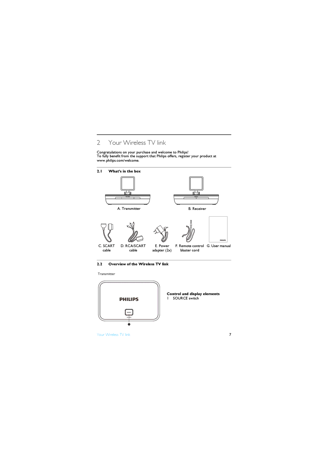 Philips SLV4200/12 manual Your Wireless TV link, What’s in the box, Overview of the Wireless TV link 