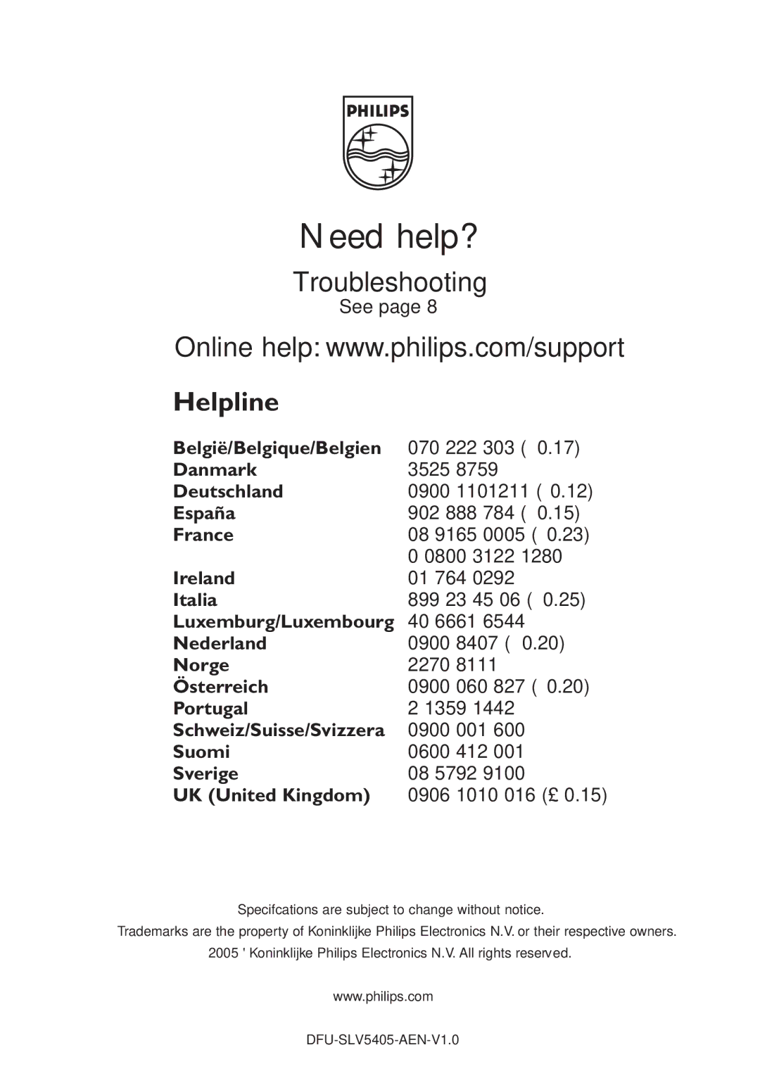 Philips SLV5405 user manual Need help? 