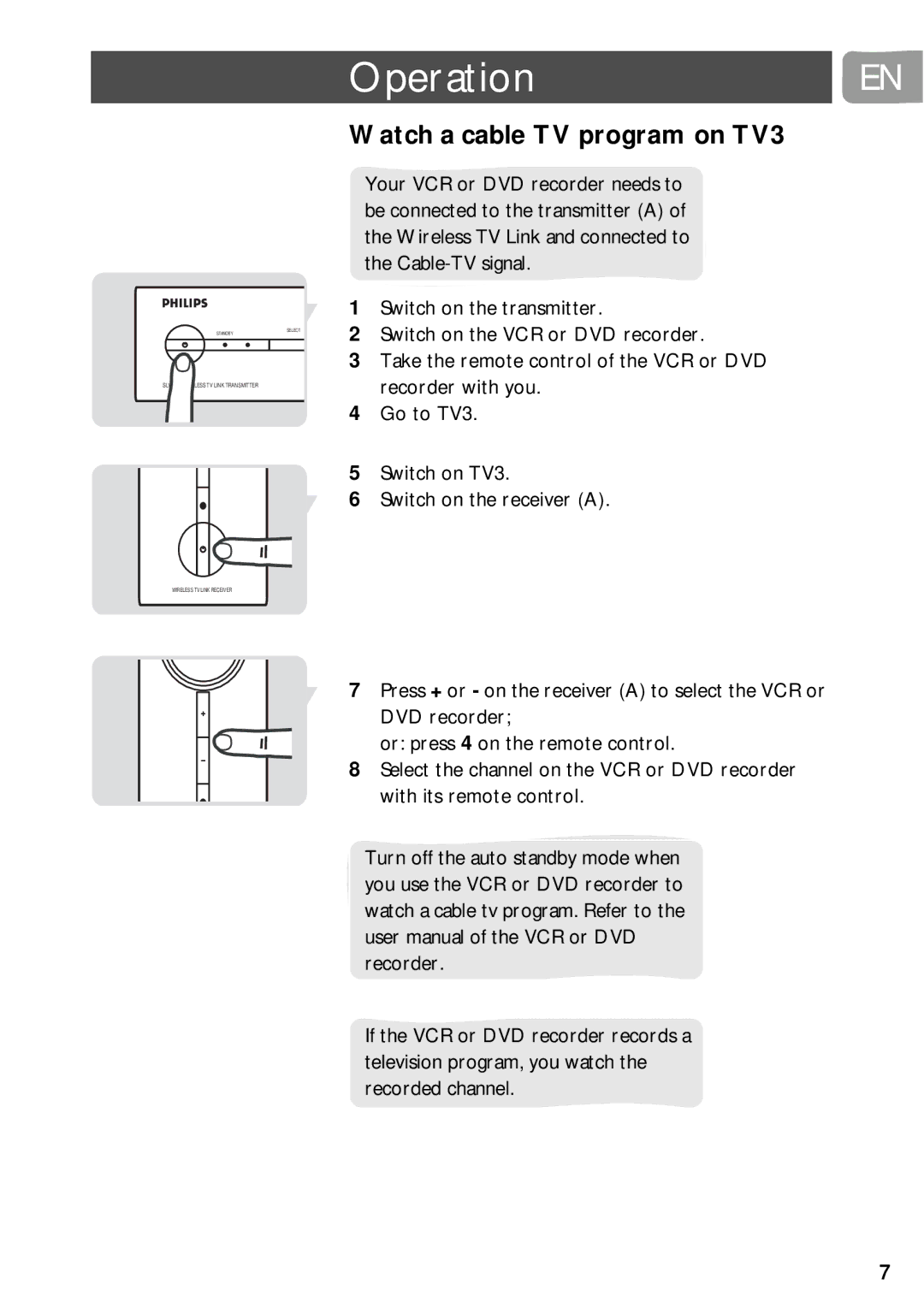 Philips SLV5405 user manual Watch a cable TV program on TV3, Recorder with you 