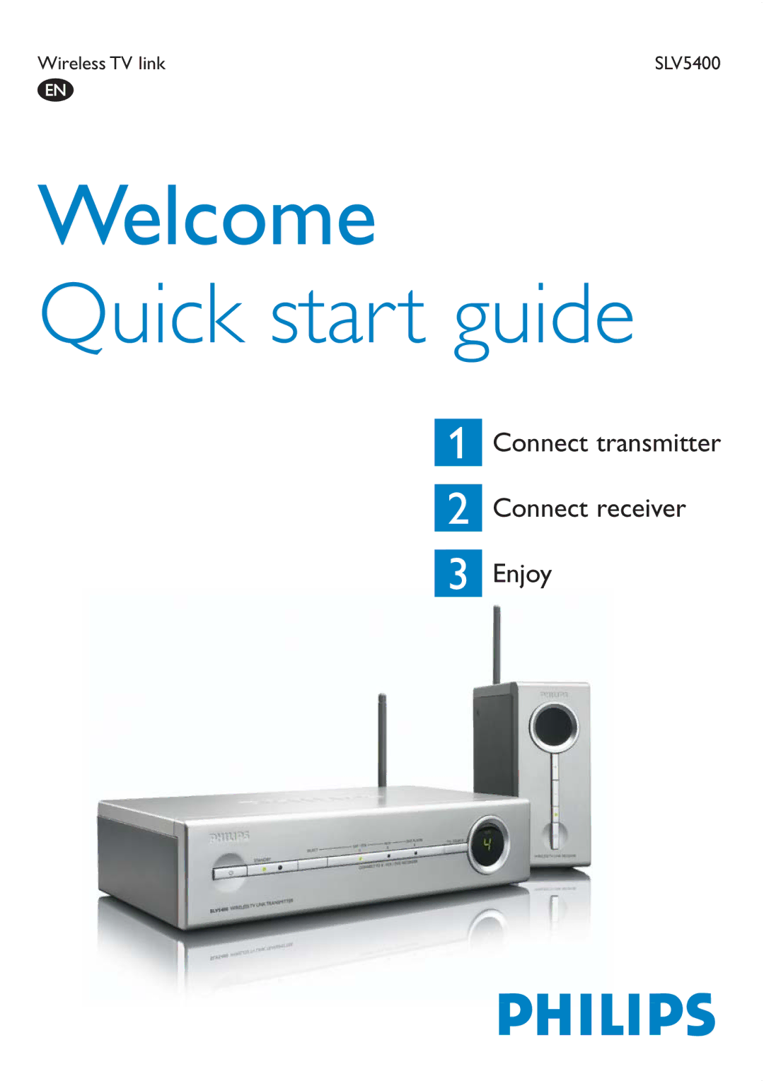 Philips slvs400 quick start Welcome Quick start guide, Connect transmitter Connect receiver Enjoy 