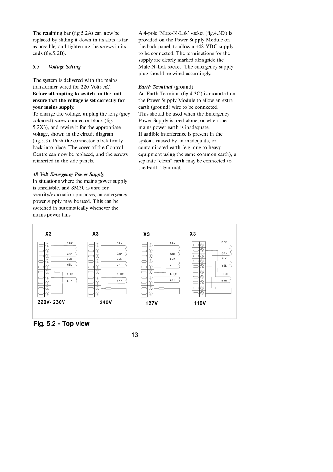 Philips SM30 manual Voltage Setting, Volt Emergency Power Supply, Earth Terminal ground 