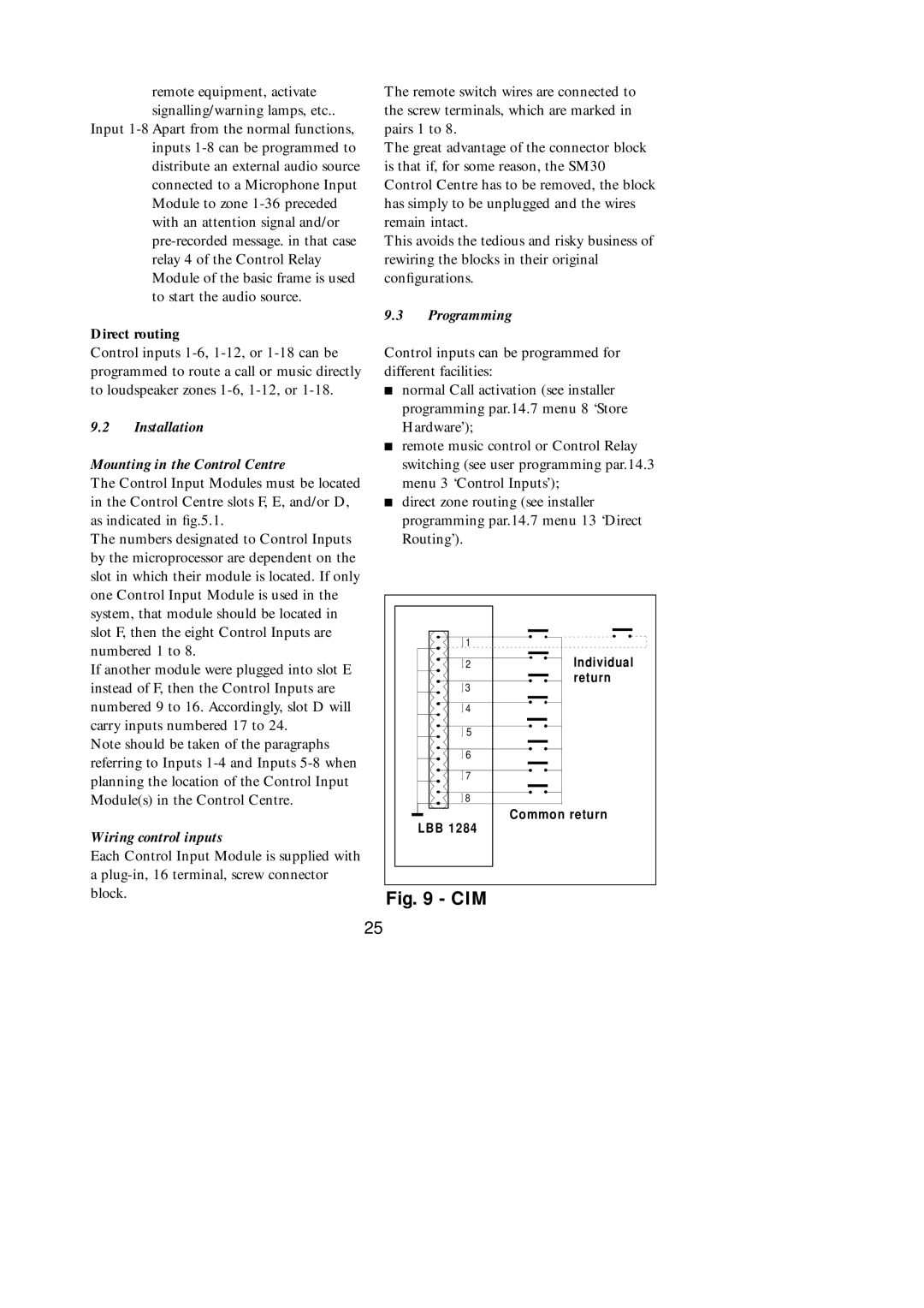 Philips SM30 manual Direct routing, Wiring control inputs 