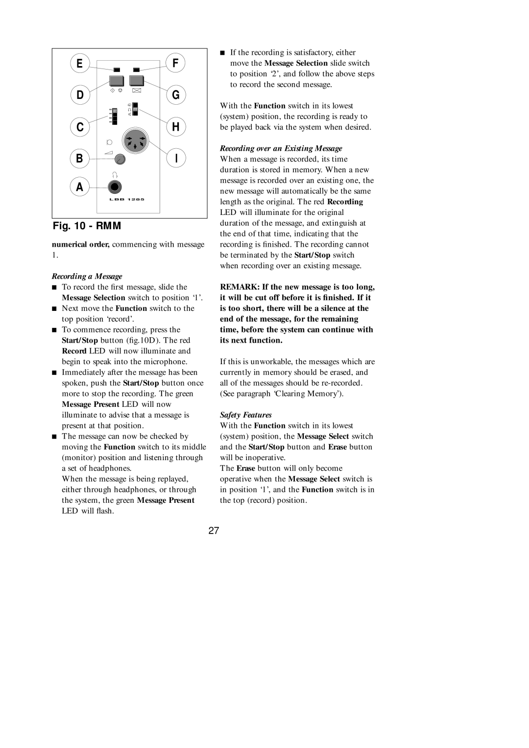 Philips SM30 manual Numerical order, commencing with message, Recording a Message, Recording over an Existing Message 