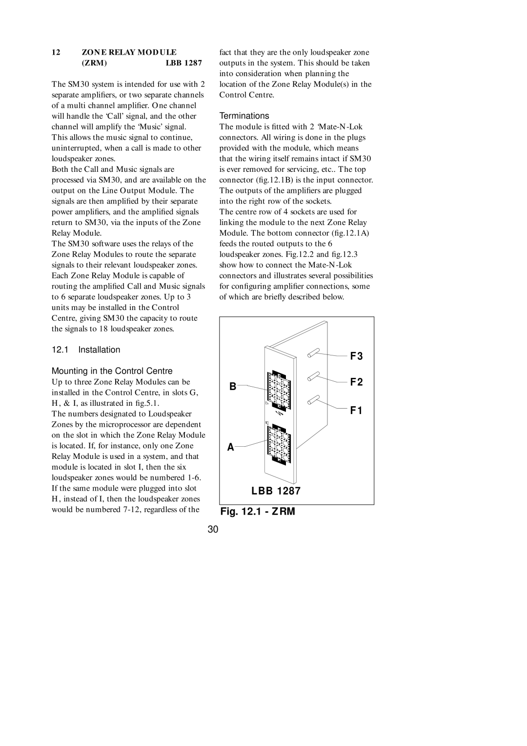 Philips SM30 manual Zone Relay Module, Zrm, Terminations 