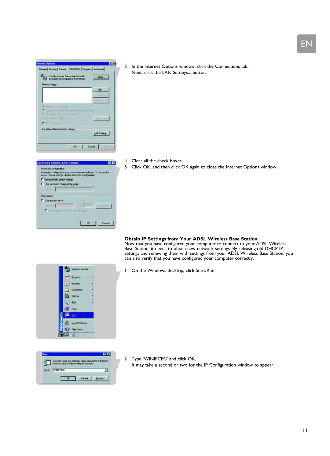 Philips SNA6500 user manual Obtain IP Settings from Your Adsl Wireless Base Station 