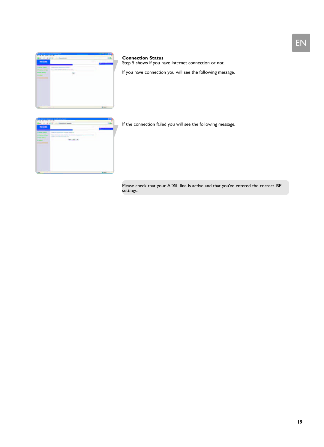 Philips SNA6500 user manual Connection Status 