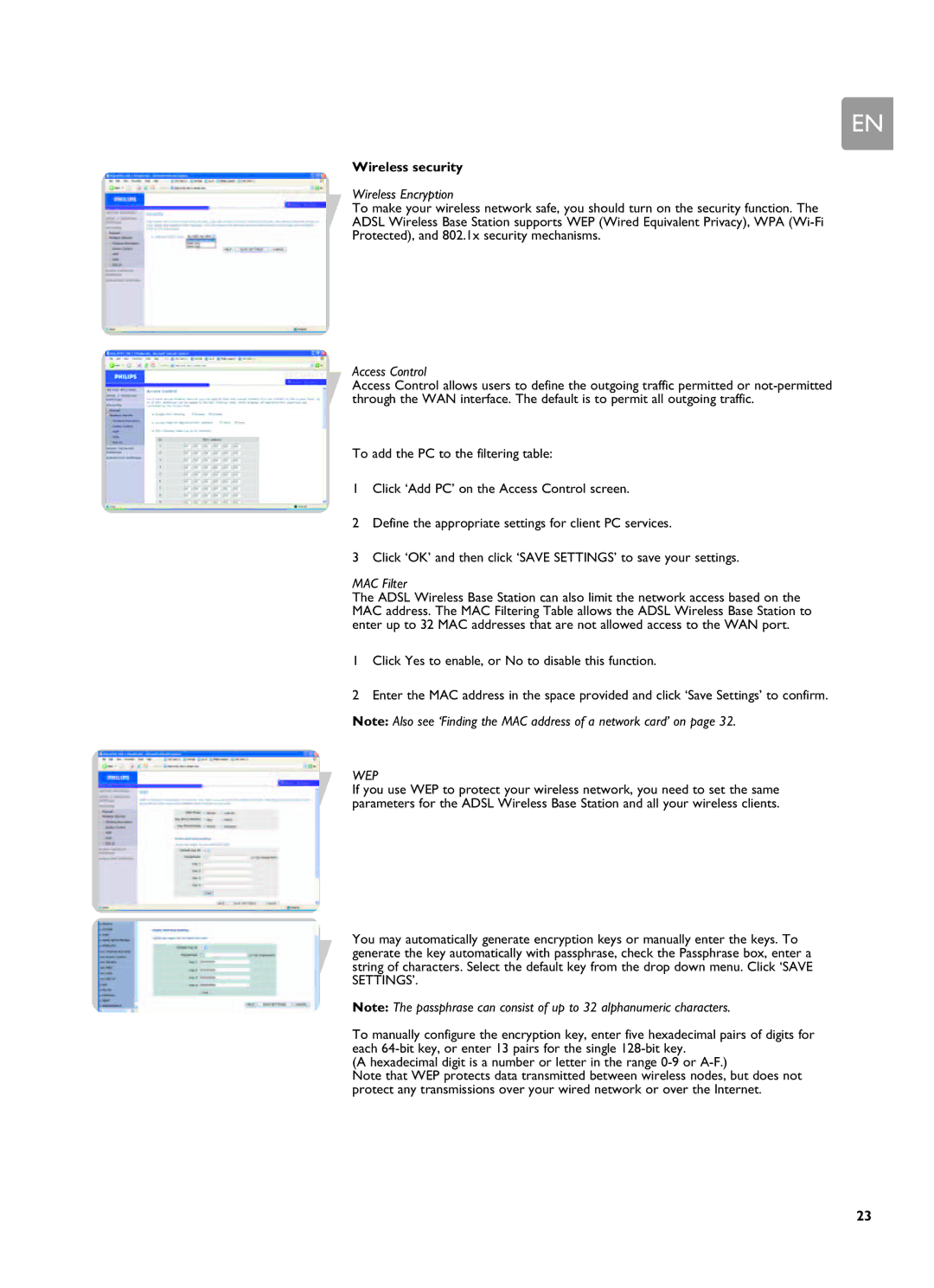 Philips SNA6500 user manual Wireless security, Wireless Encryption 