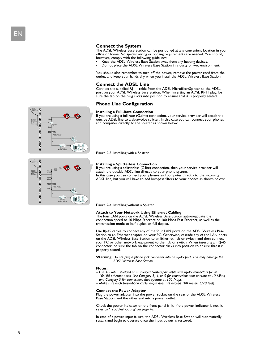 Philips SNA6500 user manual Connect the System, Connect the Adsl Line, Phone Line Configuration 