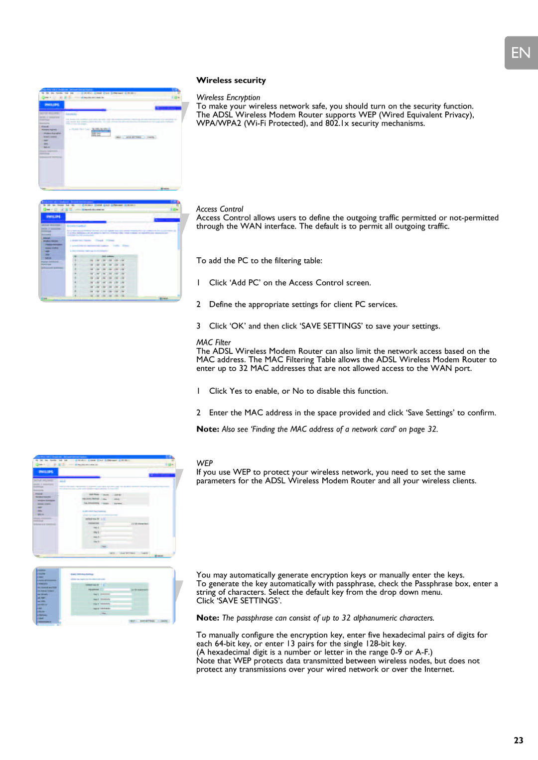 Philips SNA6640 user manual Wireless security, Wireless Encryption 