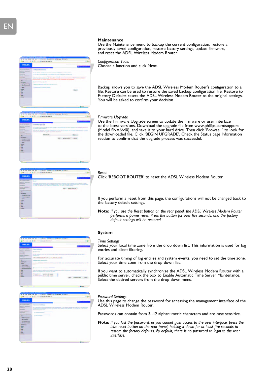 Philips SNA6640 user manual Maintenance, System 