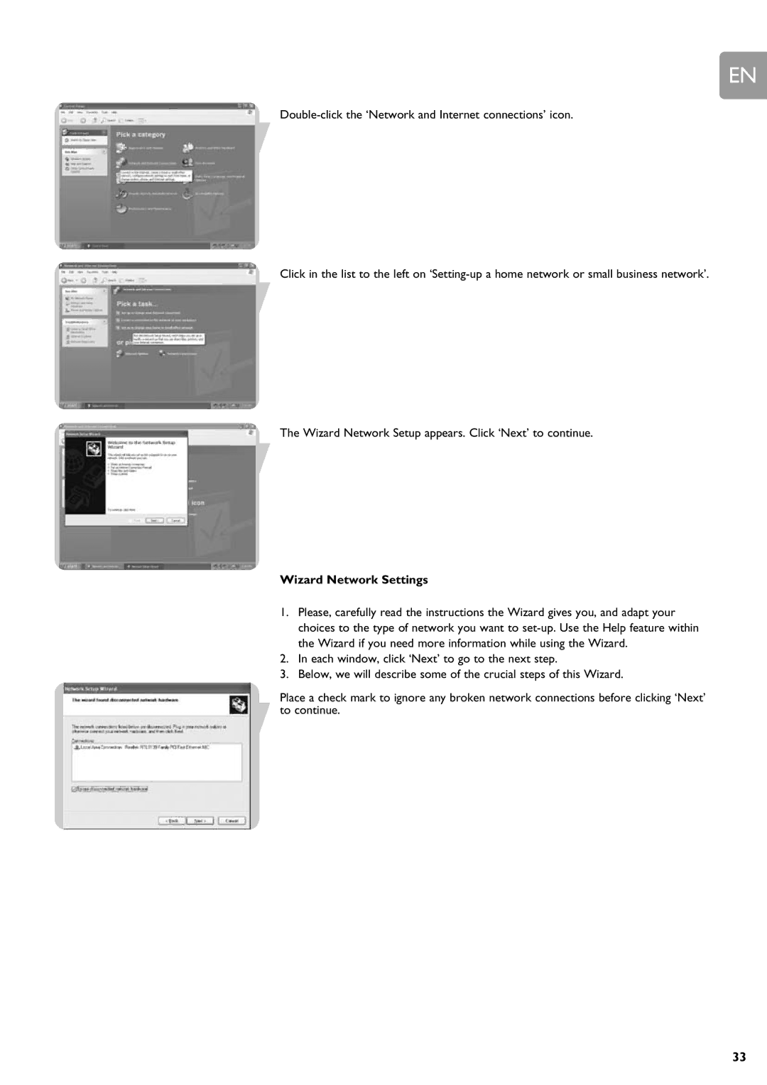 Philips SNA6640 user manual Wizard Network Settings 