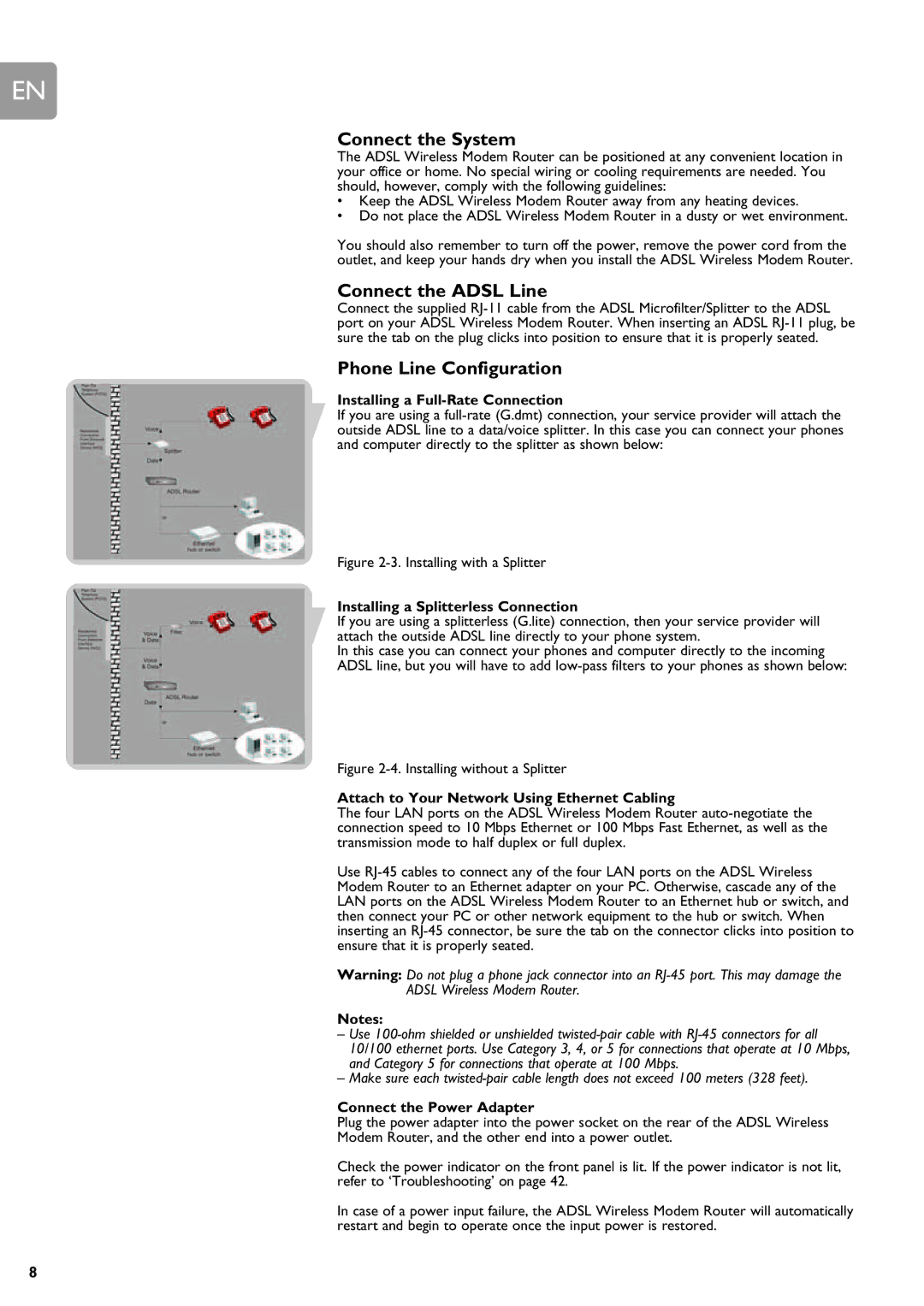 Philips SNA6640 user manual Connect the System, Connect the Adsl Line, Phone Line Configuration 