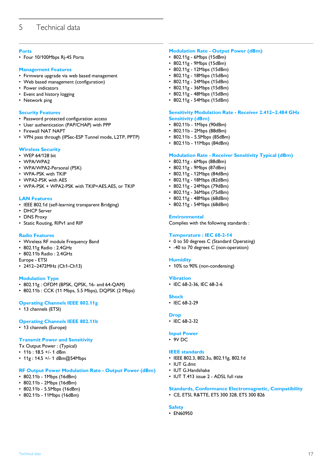 Philips SNB5600 manual Technical data, Management Features 