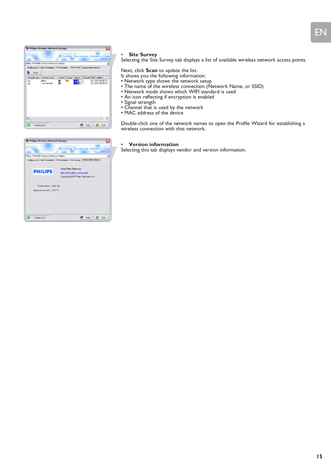 Philips SNN6500 user manual Site Survey, Version information 