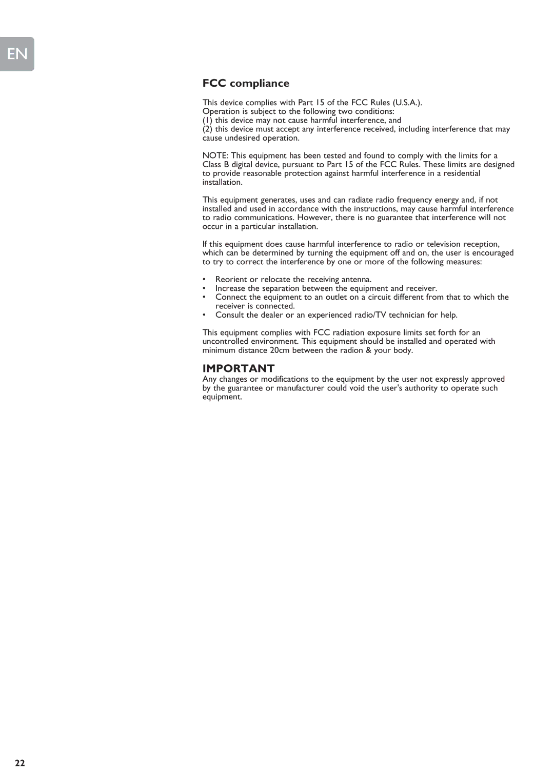 Philips SNN6500 user manual FCC compliance 