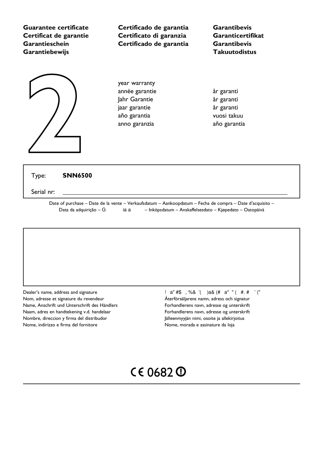 Philips user manual Type SNN6500, Serial nr 