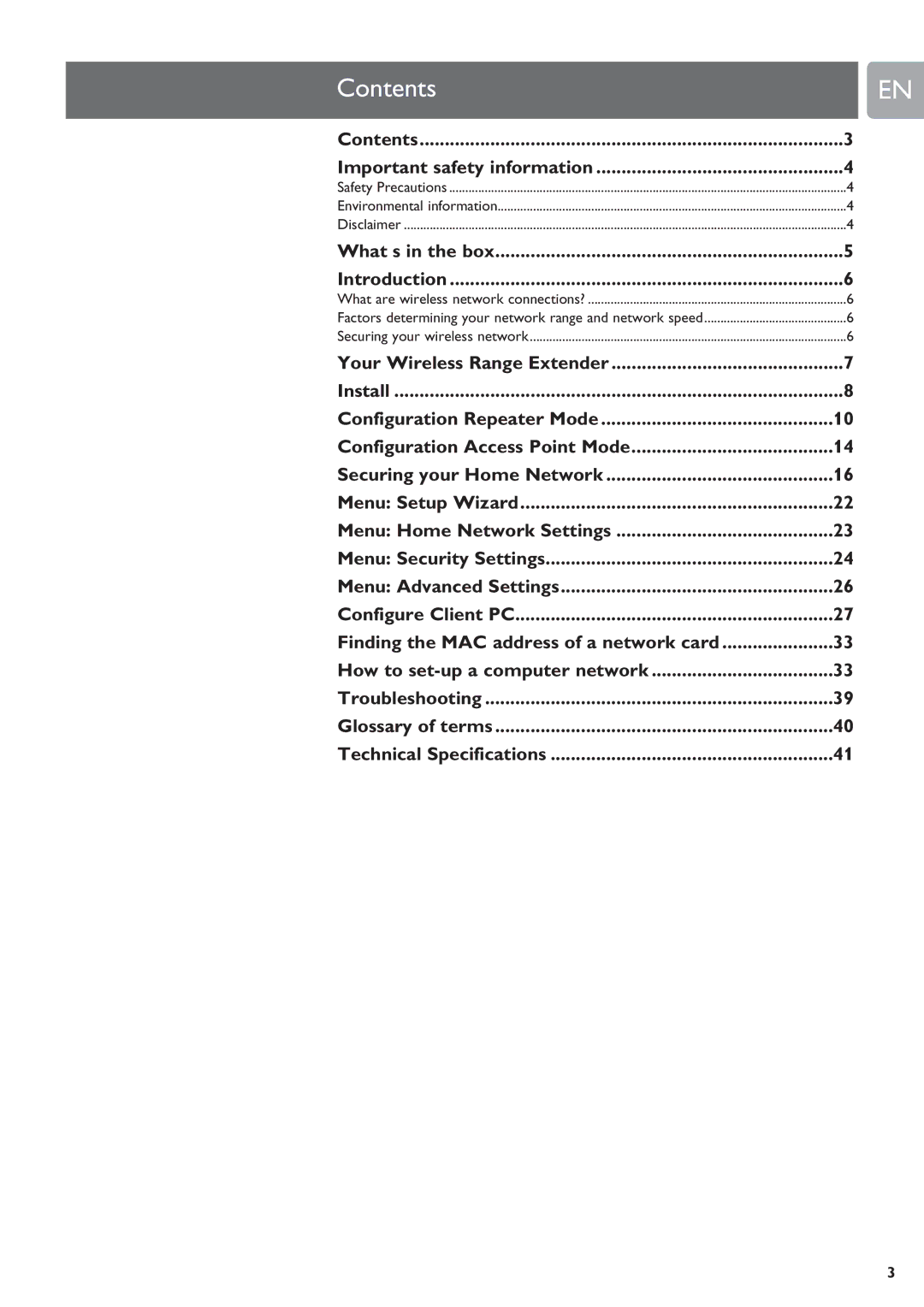 Philips SNR6500 user manual Contents 