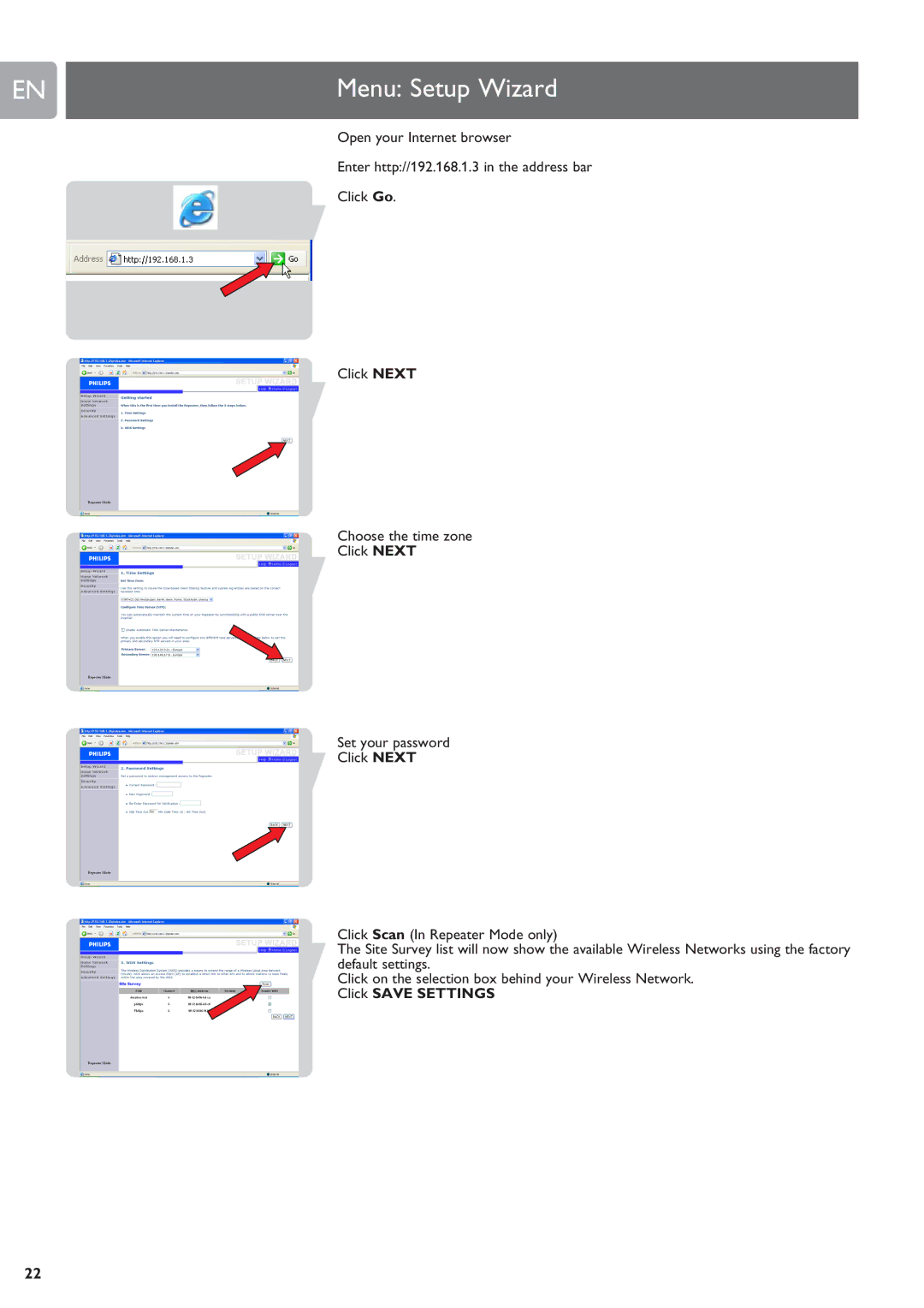 Philips SNR6500 user manual Menu Setup Wizard 