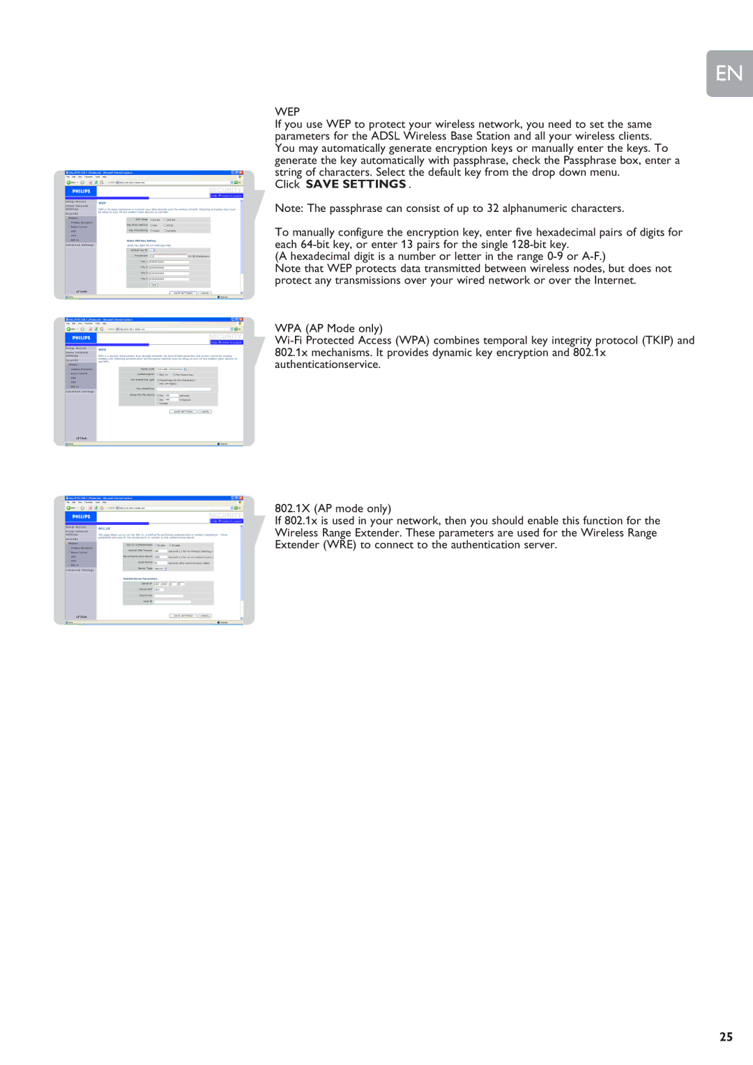 Philips SNR6500 user manual Wep, Click ‘SAVE SETTINGS’ 